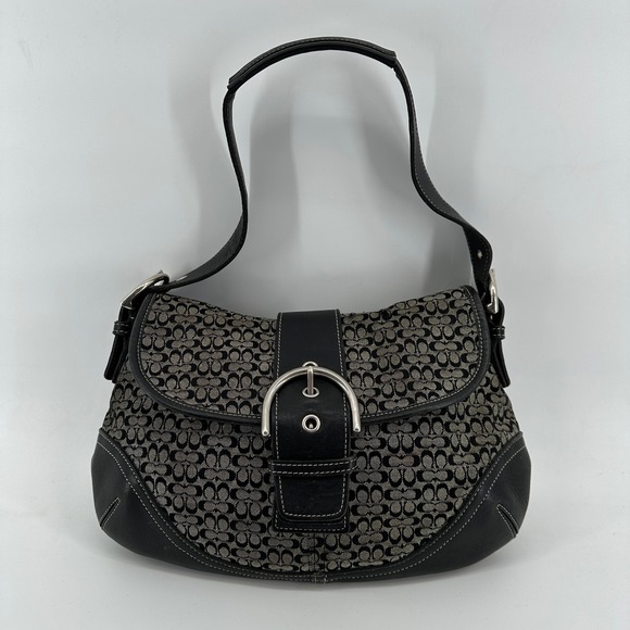 Coach Handbags - Coach SOHO Monogram Signature Canvas Leather Trim Bag Black Grey